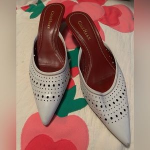Cole Haan White Leather Kitten Heel Mule 9.5